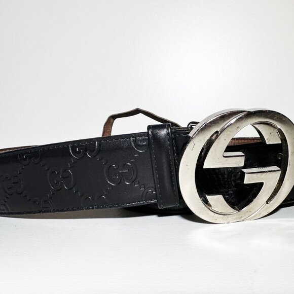 Gucci GG Supreme Embossed Black Leather Belt – Silver Buckle - Picture 4 of 5